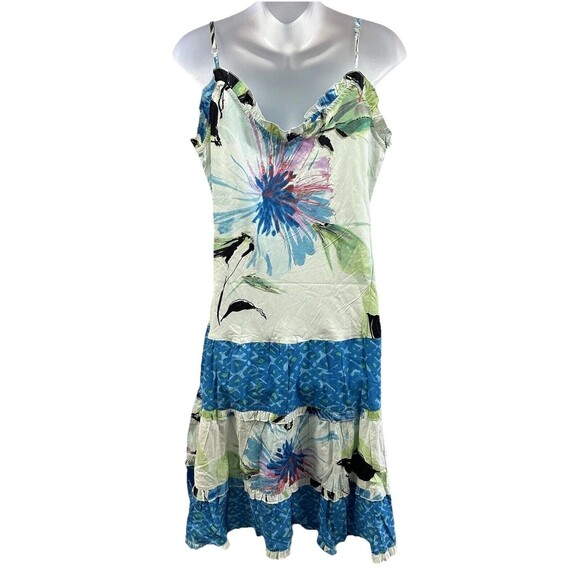 Chaudry Dress Womens Small Runs Big Blue Floral Sequin Tiered Sleeveless Midi - Picture 5 of 12